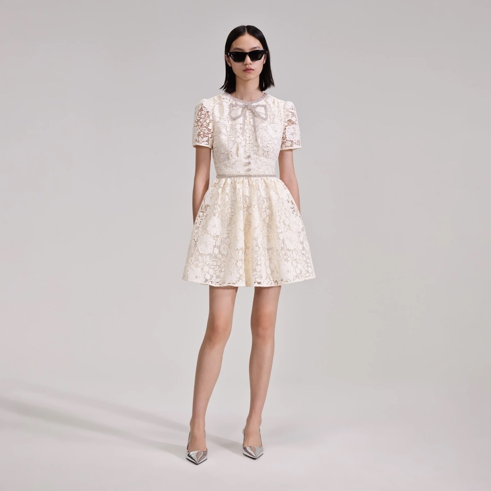 Self-Portrait Cream Cord Lace Mini Dress